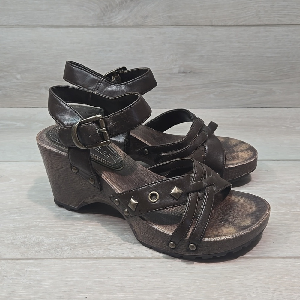 Vintage Lower East Side Y2K Women Ankle Leather Heels Sandals Shoes Sz 6